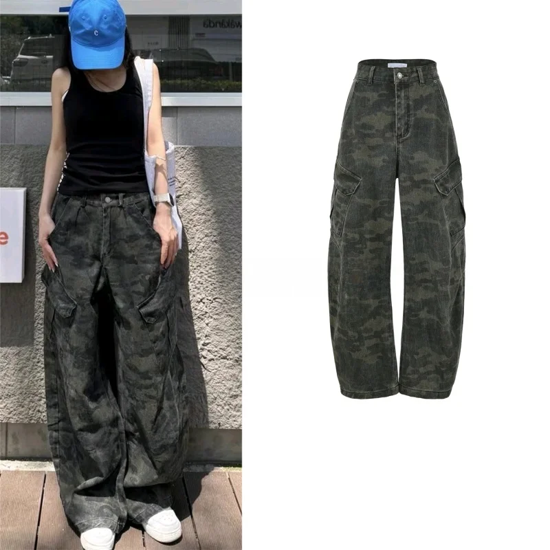 

Winter New Women's American Retro Workwear Sle Small Curved Knife Large ket Scythe Pants Casual Jeans Long Pants