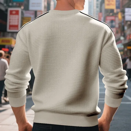 Imagen 2 del producto Otoño de los hombres nuevo suelto cuello redondo rejilla lateral rayas Patchwork Jumpers Sudadera con capucha hombres Casual transpirable Camiseta de manga larga