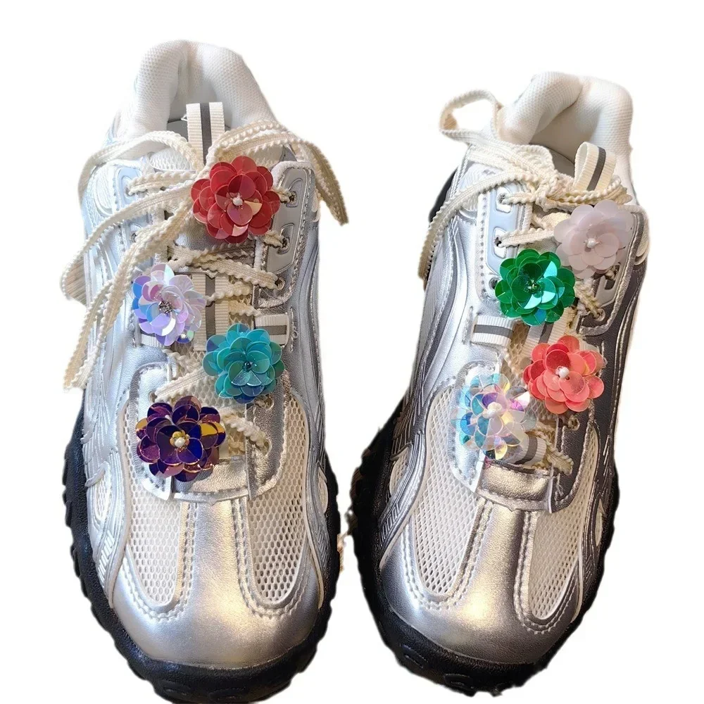 Sequin Studded Flower Shoelace Clip Buckle Spicy Girl Sweet Ballet Pearl Shoe Charms Accessories Shoes Decorations Women Sneaker