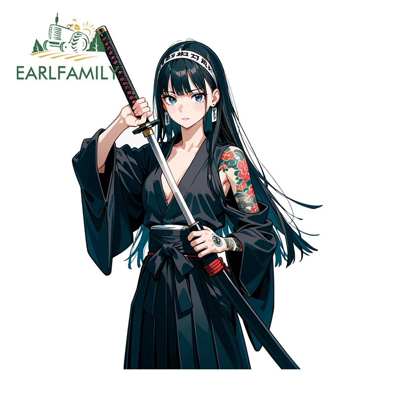 

EARLFAMILY Black Japanese Girl Fine Decal Personal Creative RV Decals Occlusion Scratch Practical Waterproof Graffiti Decoration