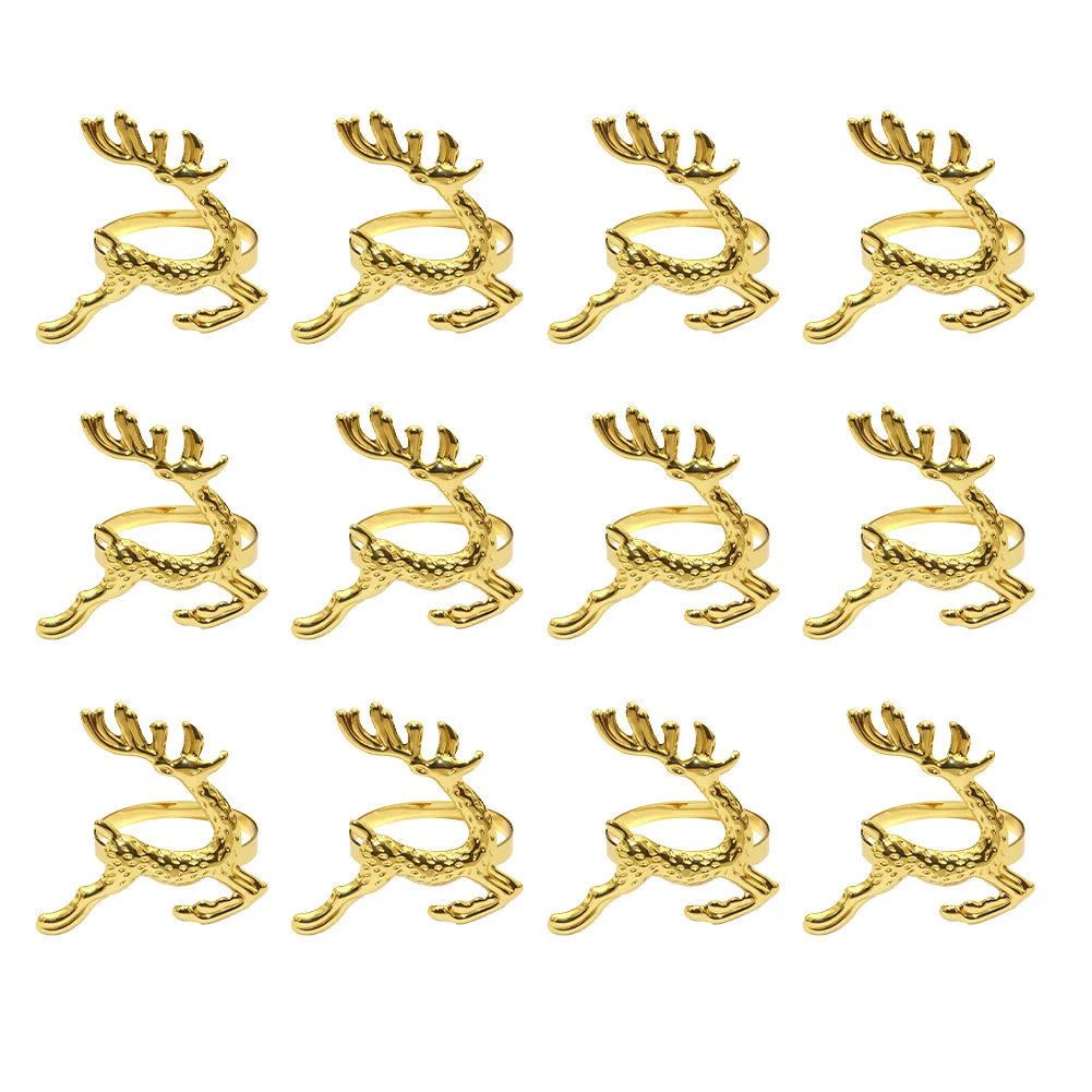 

12pcs Napkin Rings Set Gold Reindeer Elk Towel Napkin Buckle Holders Christmas Wedding Party Dinner Table Decoration Home Decor