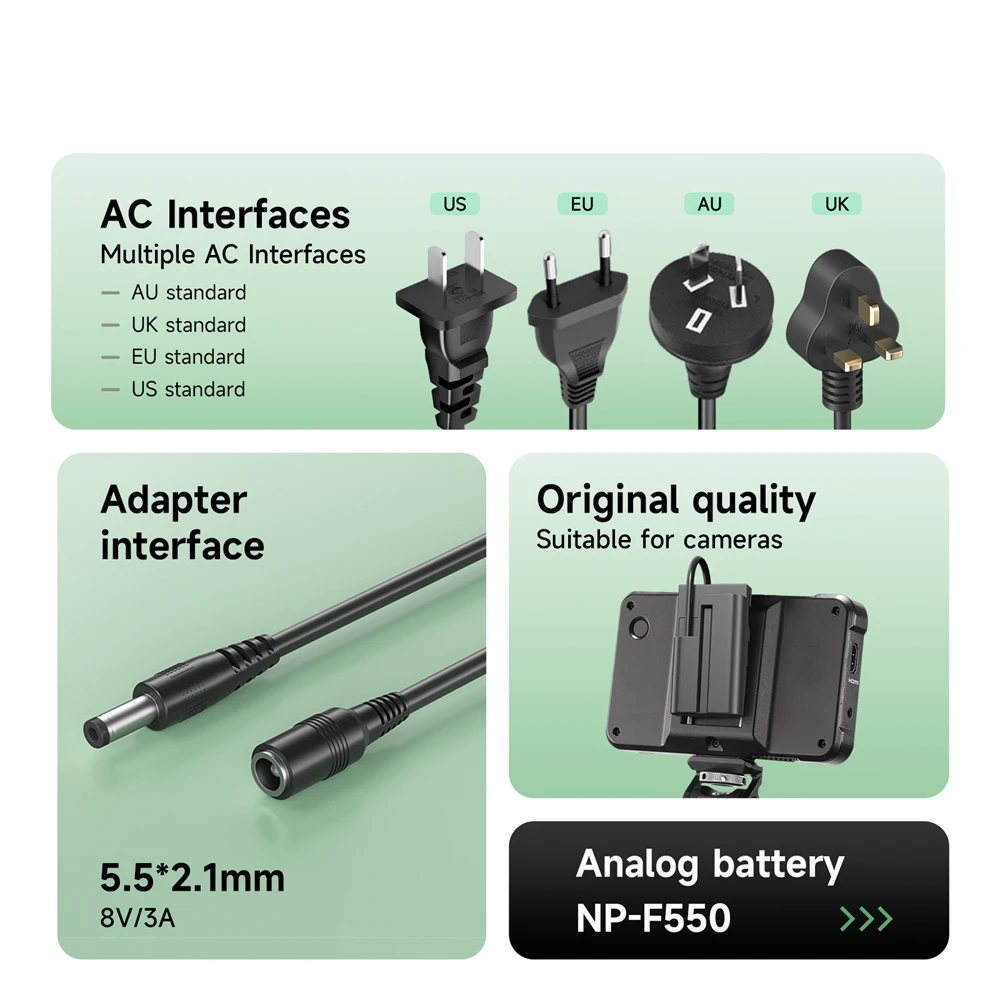 PALO NP-F550 Dummy Battery Replace F750 F770 F960 F970 Coupler Fit DK-415 For Sony Camera HXR-NX5 PXW-Z150 Various Video Lights