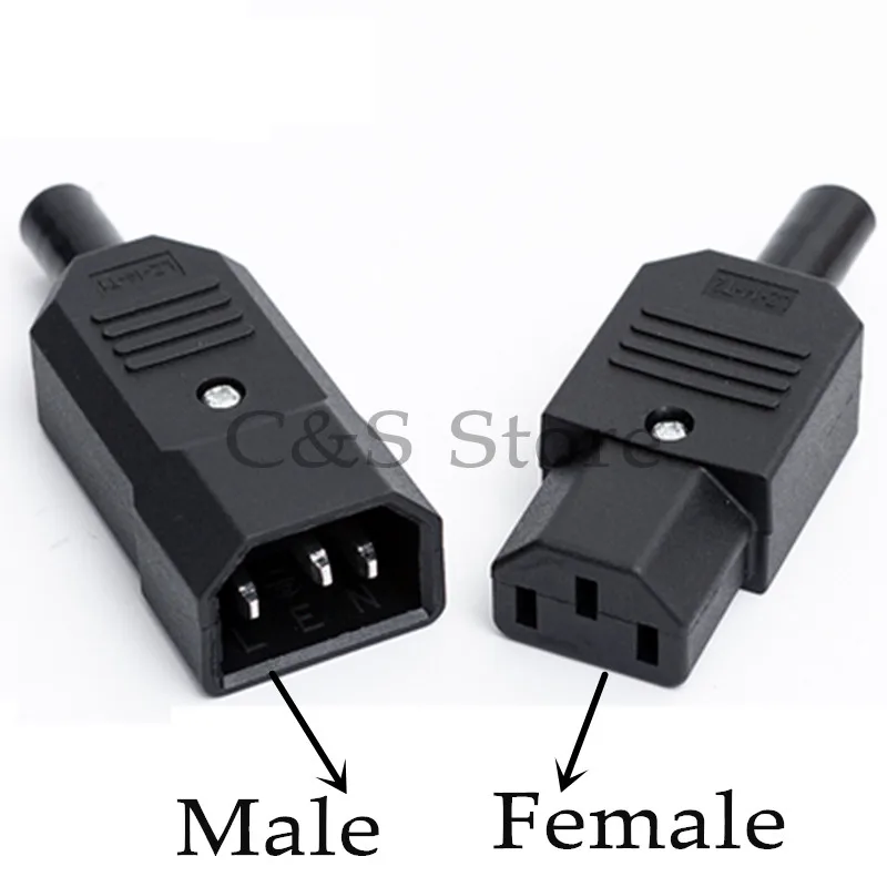 IEC Straight Cable Plug Connector C13 C14 10A 250V Black female&male Plug Rewirable Power Connector 3 pin AC Socket