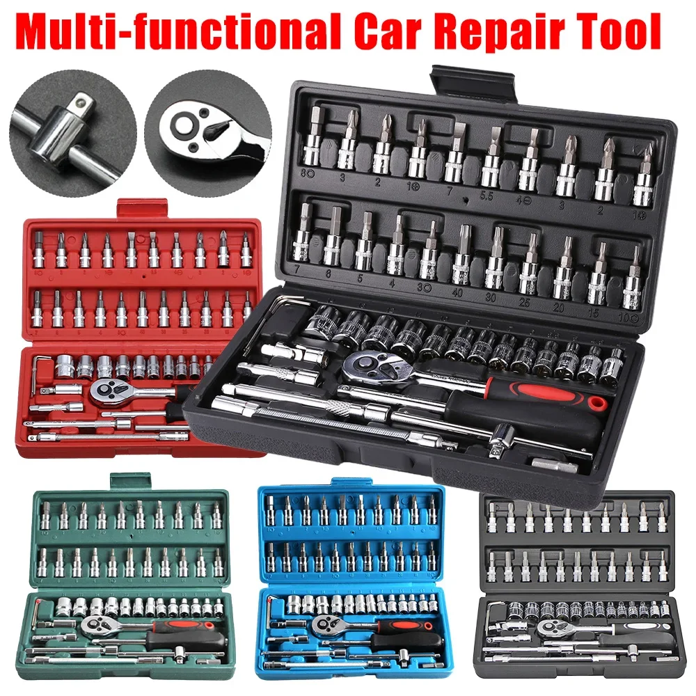 

46PCS Car Repair Tool Kit Wrench Wrench Socket Spanner Screwdriver Carbon Steel Combination Auto Repair Tool Kits Accessory