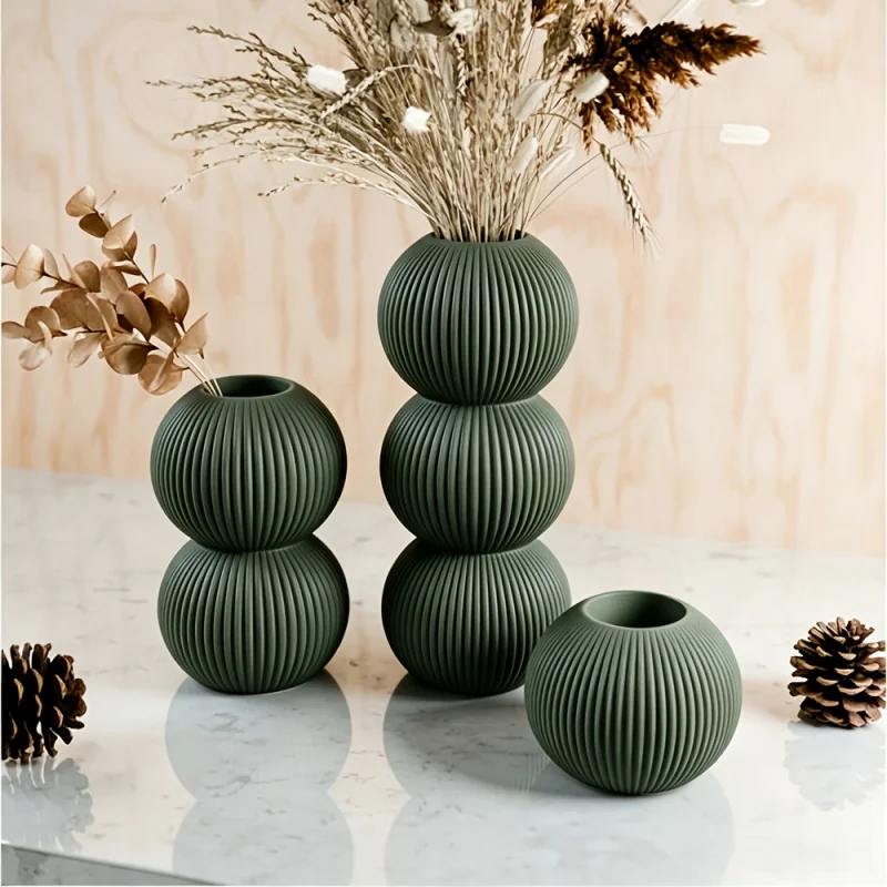 Three Spherical Vase Silicone Molds, Vertical Stripe Vase Mold, Striped Candle Holder Mold Plaster, Clay Vase Making Mold