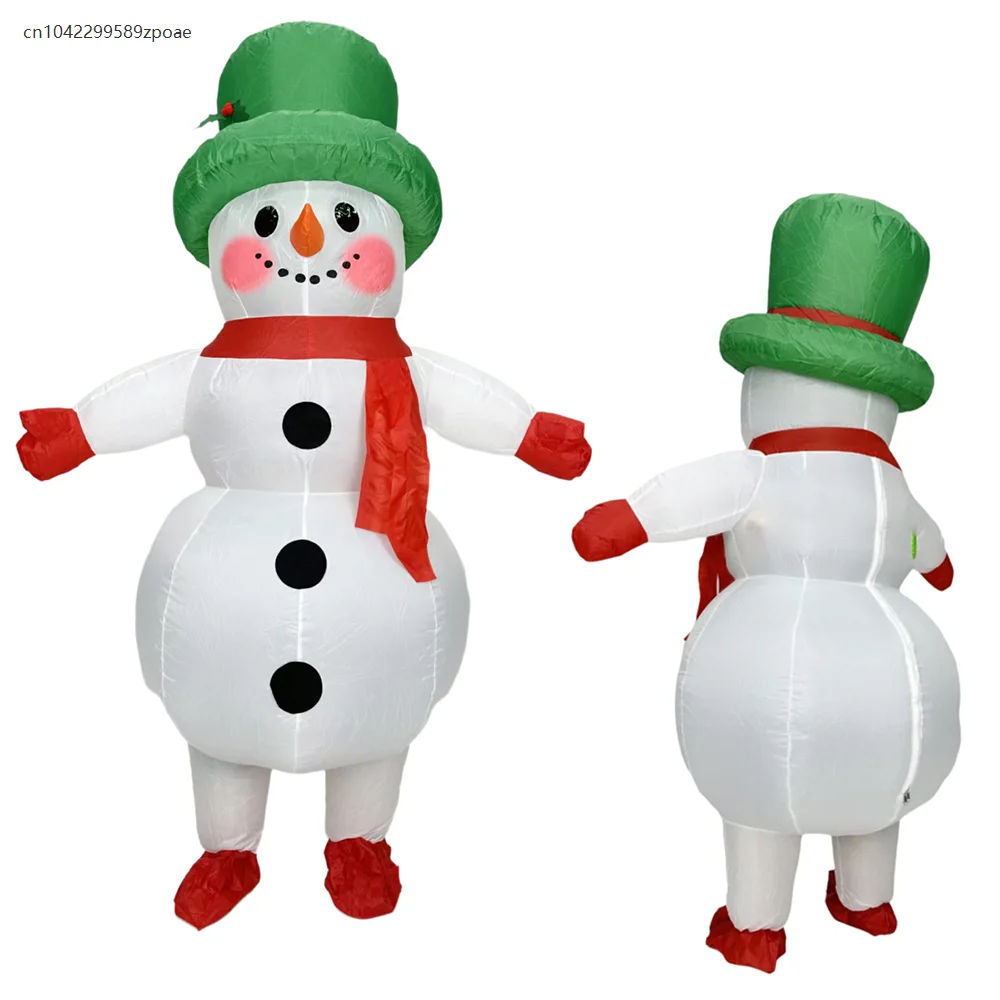 

Christmas Snowman Wearing Green Hat Adult Unisex Inflatable Costume Christmas Party Santa Claus Fun Holiday Costume Props