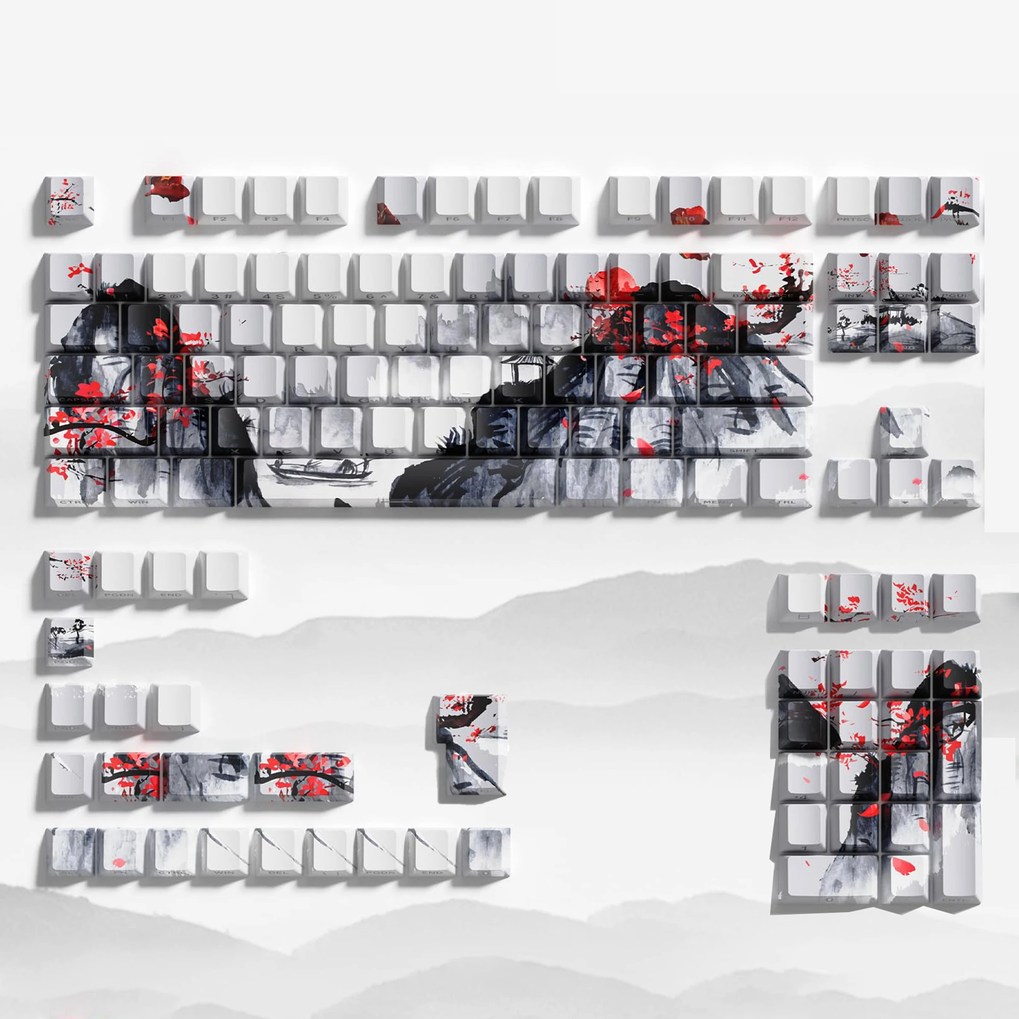 

130 Keys Plum Blossom Dye Sublimation PBT Keycaps Side Printed RGB Backlit Keycaps Cherry Profile for Cherry MX Swtches Keyboard