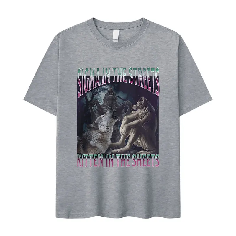 سيجما في الشوارع هريرة في الملاءات مضحك بالذئب ميمي تي شيرت رجل كرينج بالذئب تمزيق القوطية الشارع الشهير تي شيرت الذكور #4