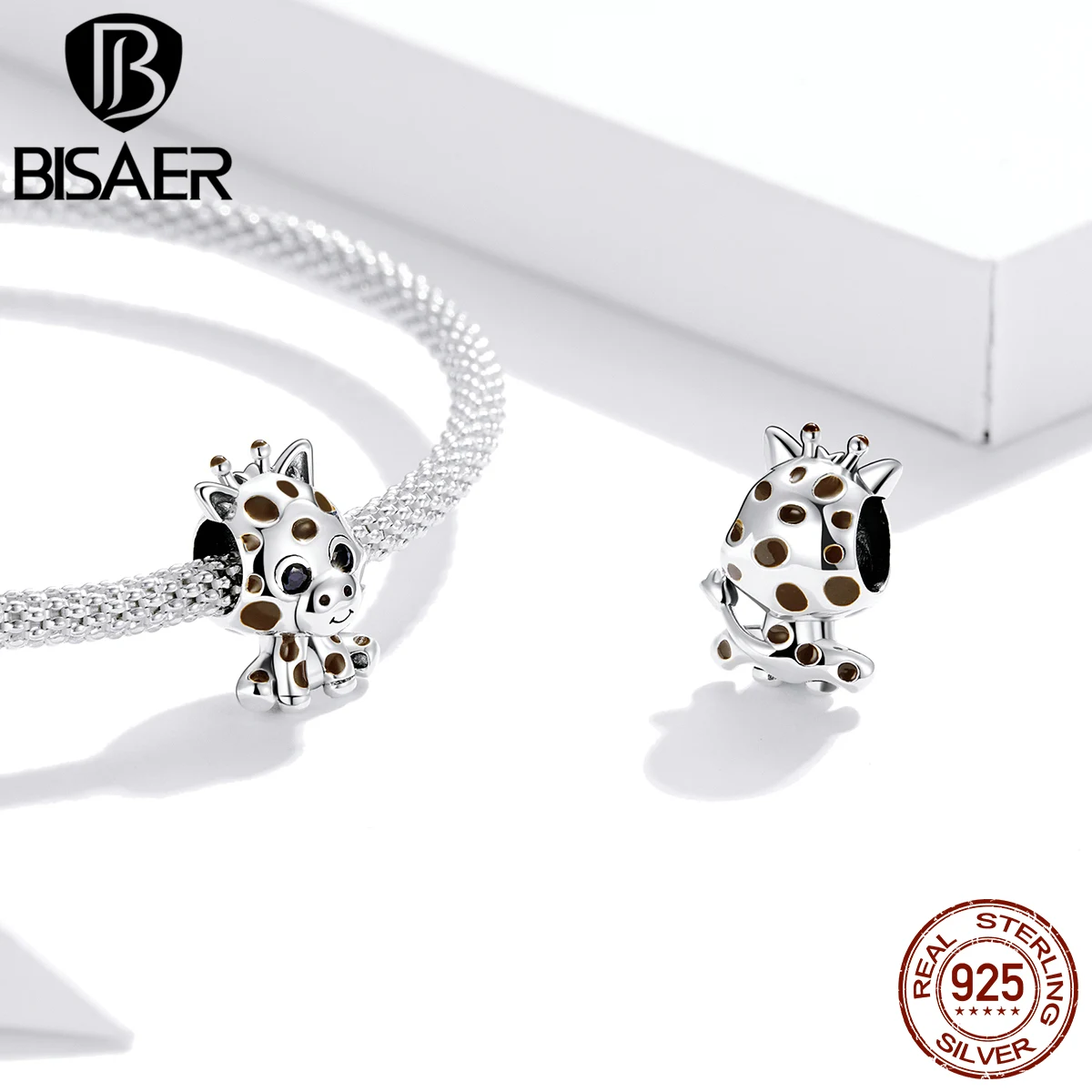 BISAER – Bracelet en argent Sterling 925 pour femme, breloques, chat noir, rétro, paon, girafe, renard vif, singe, perles, DIY, bijoux