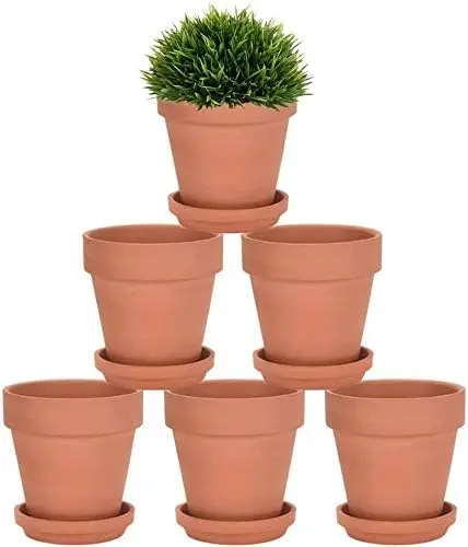 

5 Inch Terra Cotta Pots with Saucer - 6 Pack Clay Flower Pots with Drainage, Great for Plants, Crafts, Wedding Favor (5