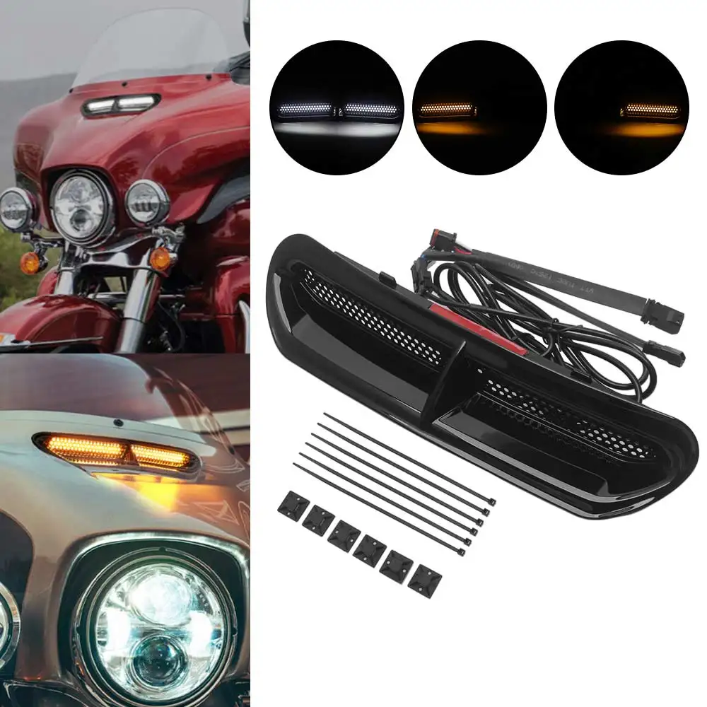

For Harley Touring Street Electra Glide FLHX FLHT FLHTK Flowing DRL Turn Signal Lamp Black Motorcycle LED Fairing Vent Light