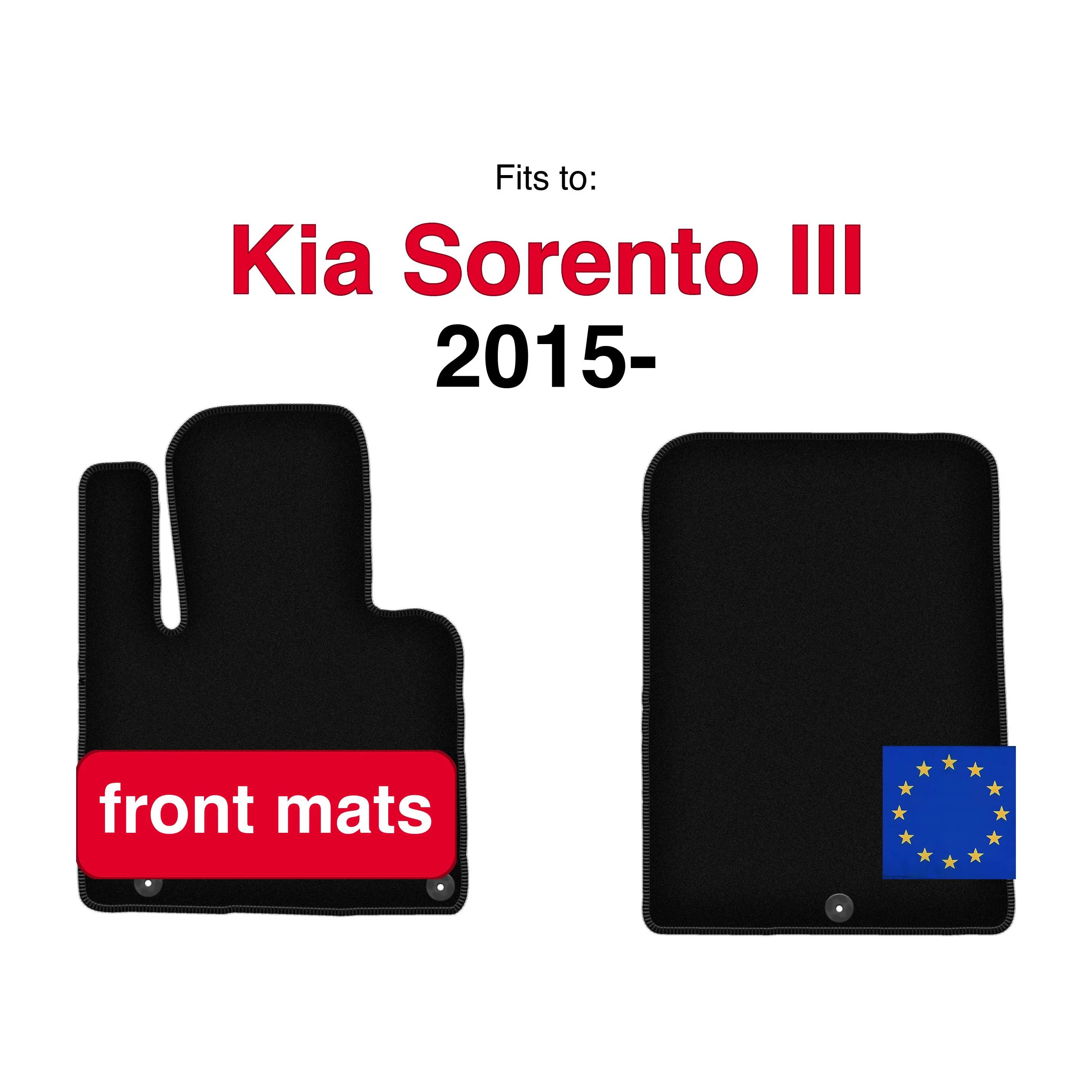 Velours voorste vloermatten voor Kia Sorento III 7 OS. (2015-) -Zwarte (2 stuks) set autovloermatten voor de voorkant van de auto