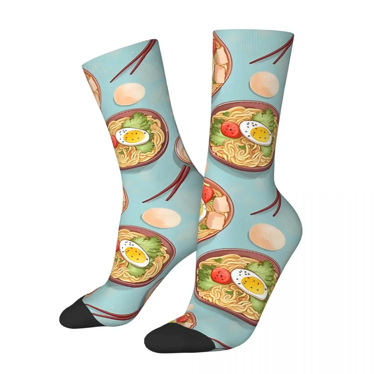 Funny Crazy compression Sock for Men Pattern Ramen Hip Hop Harajuku Ramen Noodle Happy Quality Pattern Printed Boys Crew Sock