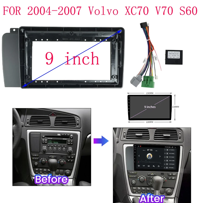 FOR 2004-2007 Volvo XC70 V70 S60 9 inch Radio Android stereo Harness screens accessories navigation dashboard cable frame canbus