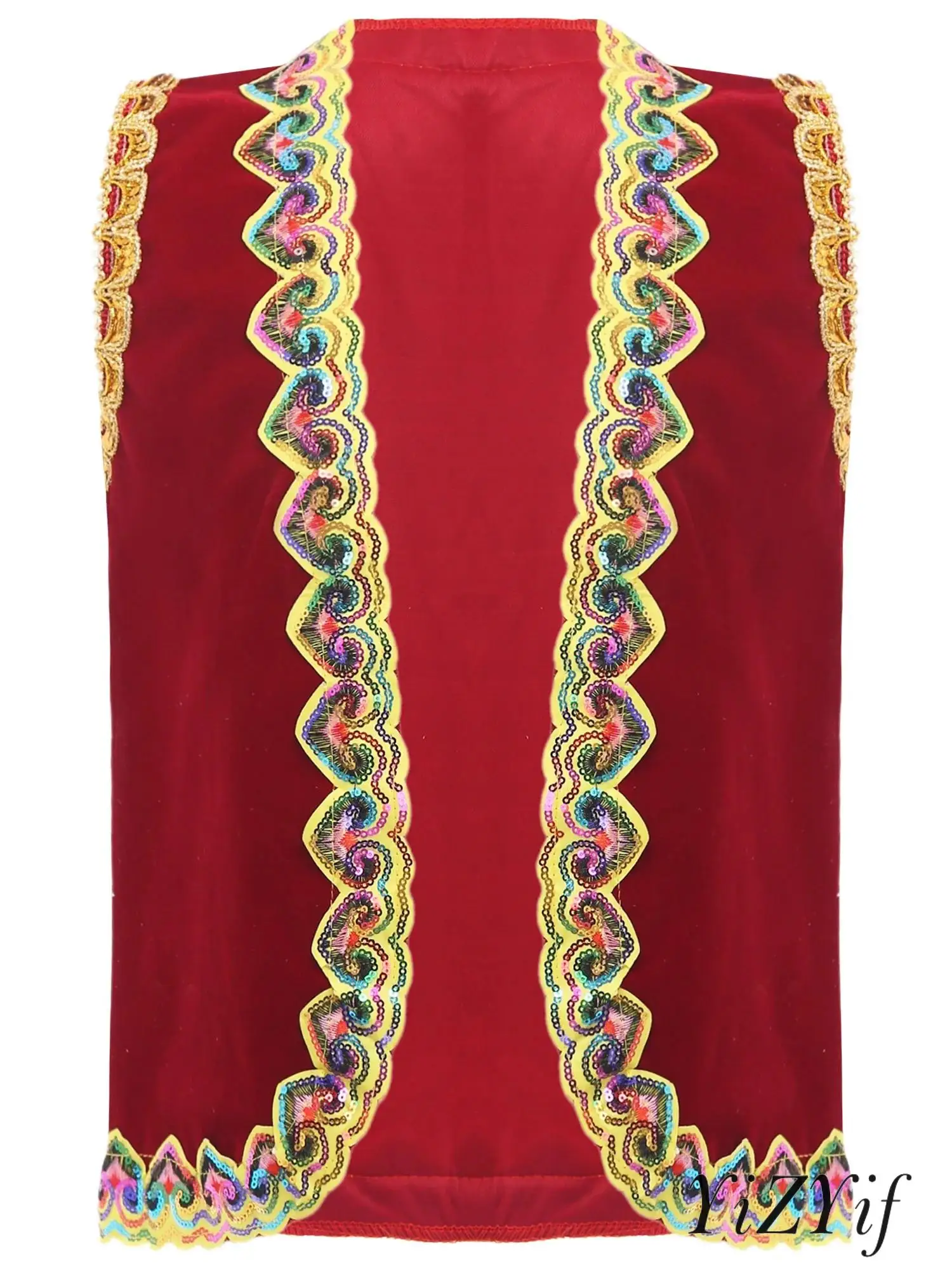 

Unisex Kids Arabian Costume Waistcoat Sequin Woven Tape Decorative Trim Vest for Fairytale Cosplay Halloween Theater Plays Party