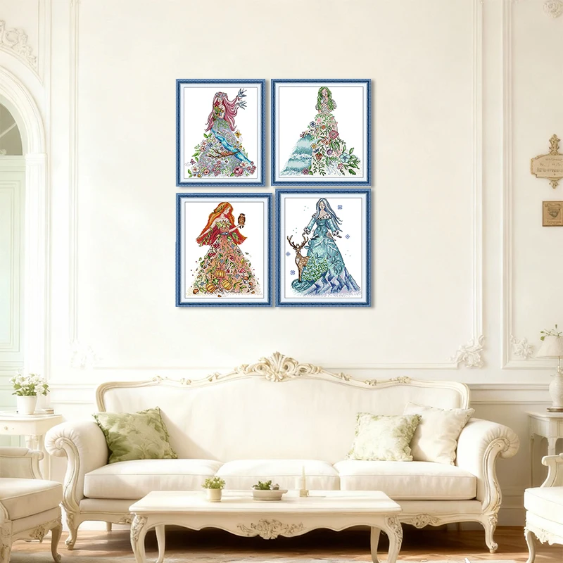 

Girl of The Four Seasons Cross Stitch Kit Aida Cloth 14CT/16CT/11CT Handmade Embroidery Set 4 Pcs DIY Home Decora Gift JoySunday