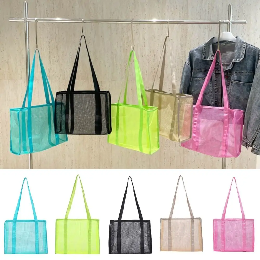 Trendy Quick Dry Beach Bags Transparent Breathable Tote Bag Mesh Cosmetic Bag Swimming Gym