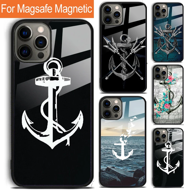 Anchor Sea Beach Phone Case For iPhone 16 15 14 13 12 11 Pro Max Plus Magsafe Magnetic Wireless Charging Cover