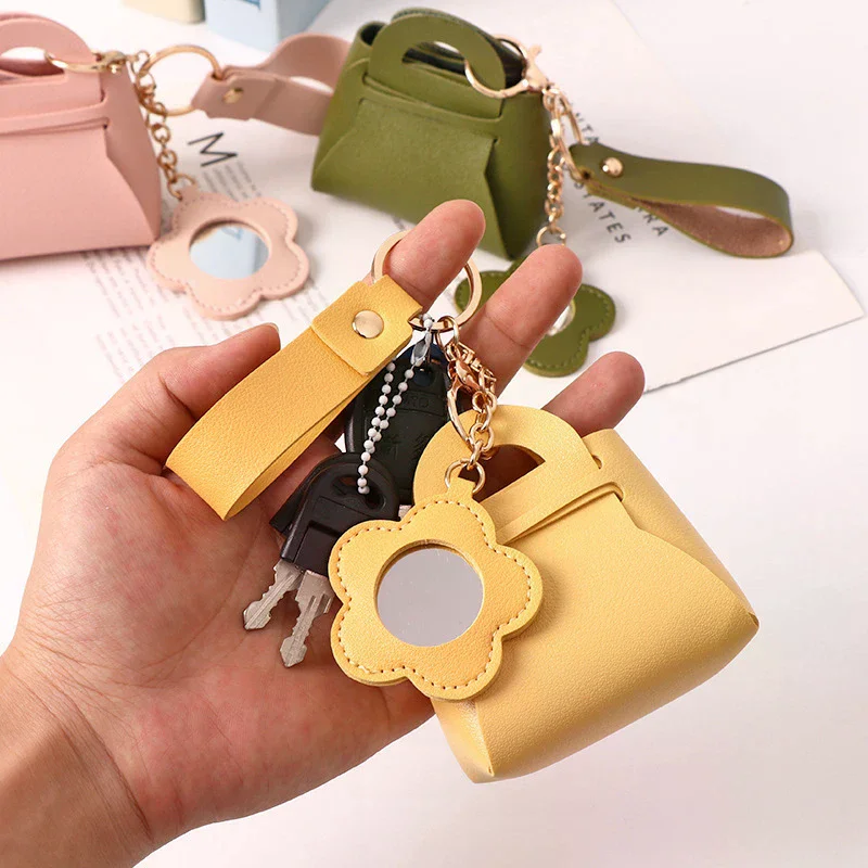Creative Pu Leather Women Clutch Bag Shaped Keychain With Mirror Mini Earphone Key Bag Pendant Cute Coin Purse Pendant Gifts