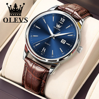 OLEVS Quartz Men's Watch Fashionable Business Waterproof Leather Strap Classic Ultra Thin 6.5mm Date dial Luxury Brand Men Watch