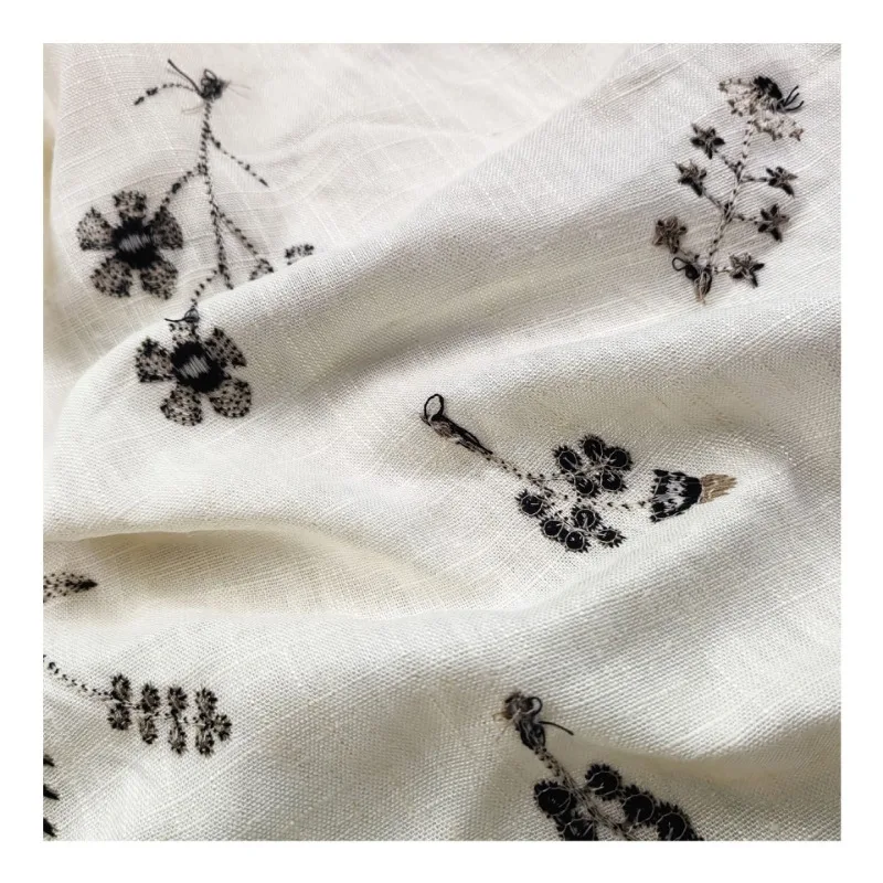 Linen Cotton Embroidery Fabric for Dresses and Home Decoration Diy Handmade Fabric By The Yard