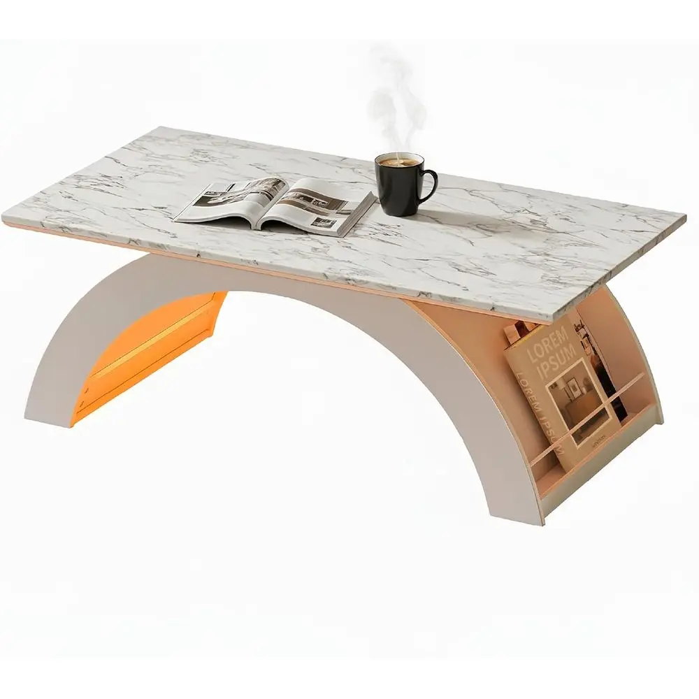 LED RGB Illuminated Marble Effect Small Coffee Table for Living Room, Dining Area, and Office