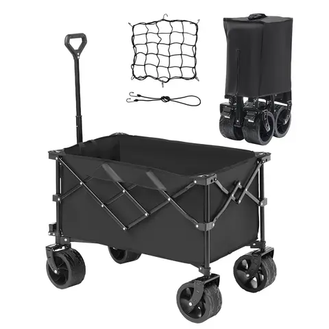 SucceBuy Collapsible Folding Wagon Beach Wagon Cart with All-Terrain Wheels Drink Holder Sport Wagon for Camping Shopping Garden