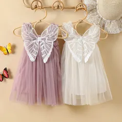 Baby Dresses for 1-5 Yrs Suspender Kids Mesh Summer Dress with Butterfly Wings Little Girls Birthday Cute Princess Dress