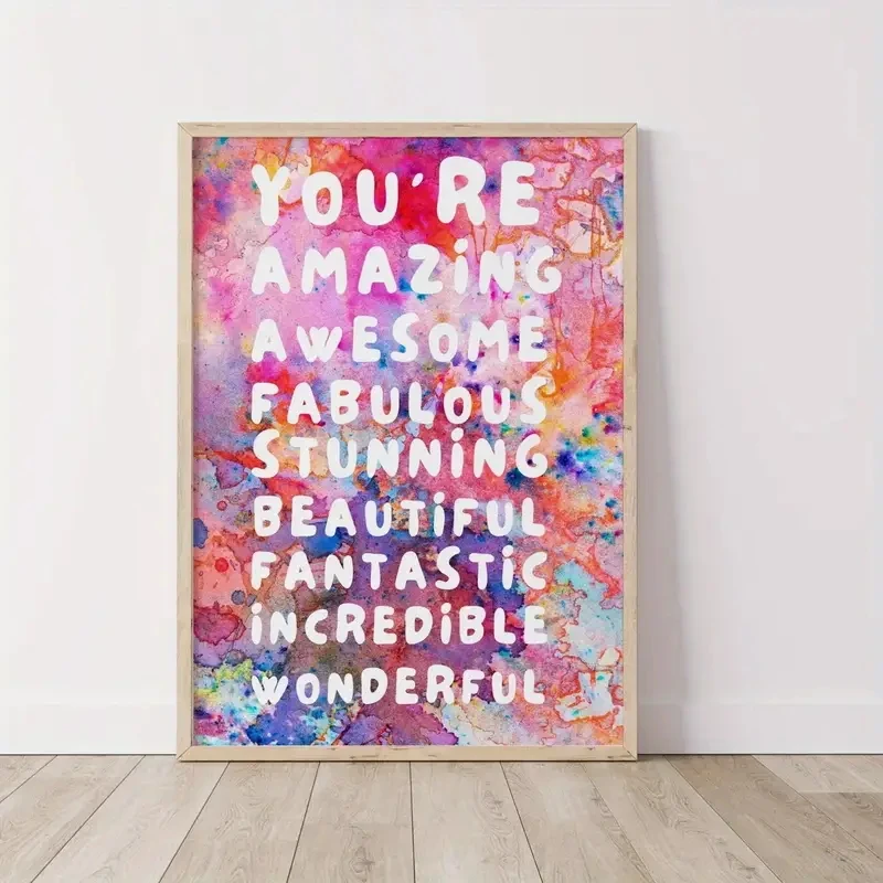 You're So Great! Retro Poster, Pink and Orange Murals in 1970s Style, Girl Dormitory Decoration
