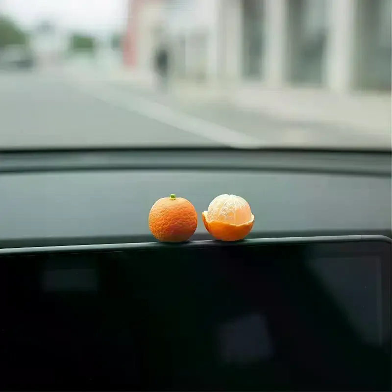 4Pcs Creative Cartoon Orange & Lychee Car Ornaments Healing Style Dashboard & Display Screen Decor Car Interior Accessories