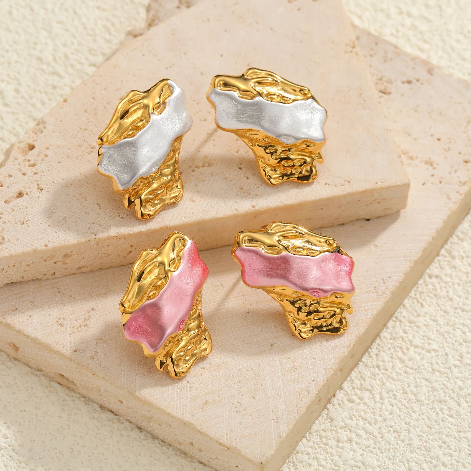 Kissmoon Classic Irregular Texture C-shaped Stainless Steel Gold Color Earrings for Women Daily Wear Fashion Party Jewelry Gifts