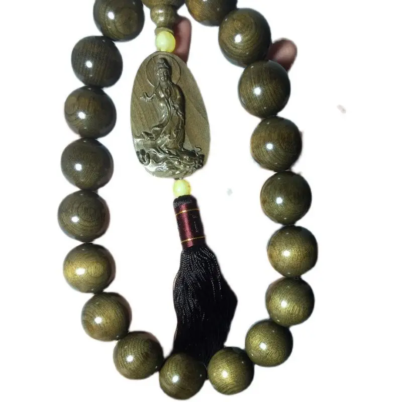 Golden Nanmu Dark Old Ebony Men's Buddhist Beads 2.0 Large Size Handheld Car Hanging Pendant Collectible Jewelry Craft