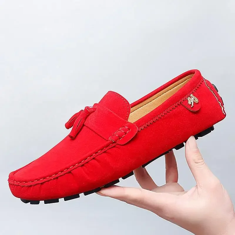 Men\'s Casual Shoes Loafers Cleat women Metal Trim Adulto Driving Moccasin Soft Comfortable Female Shoes Red Fringe Boat Shoes