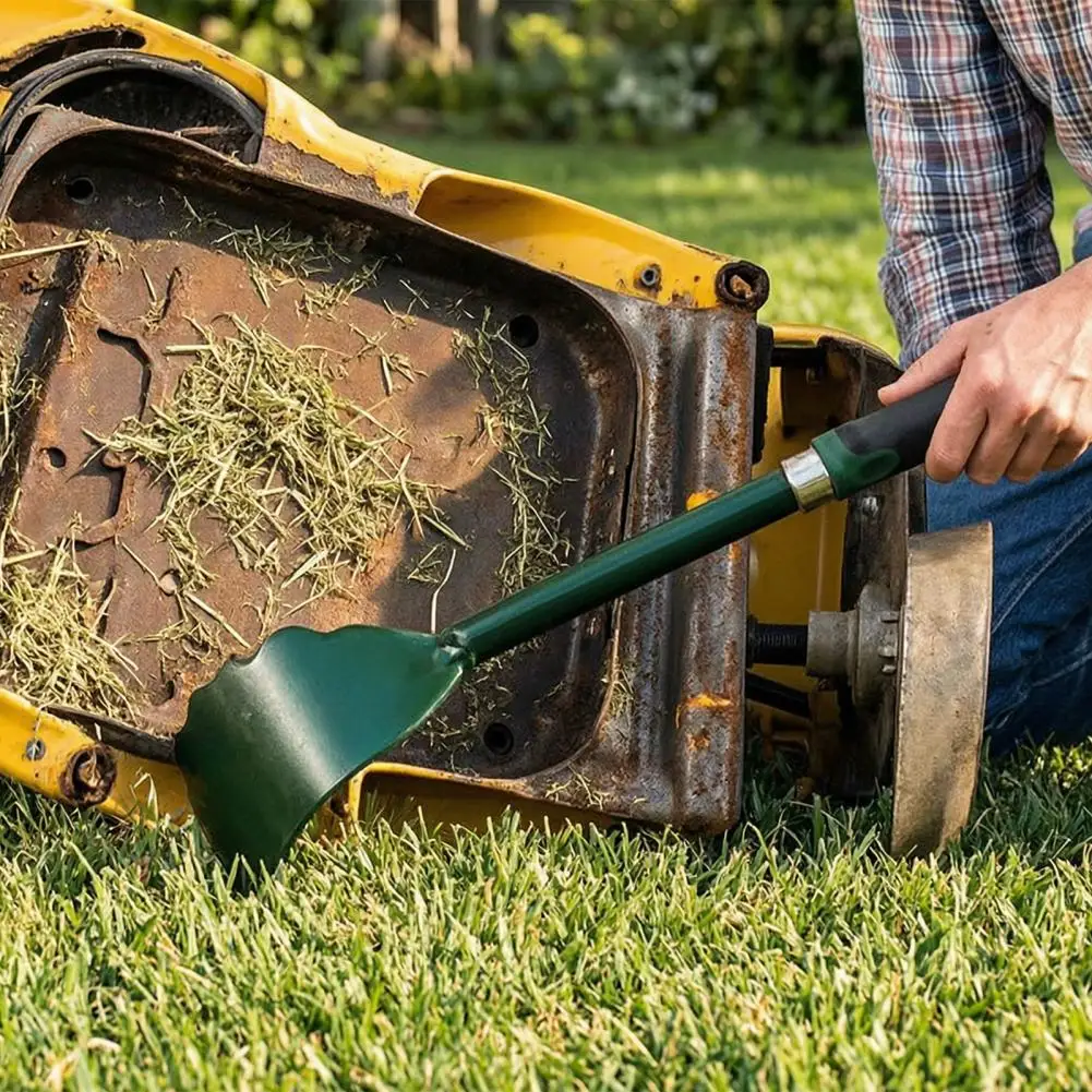 Lawn Mower Blade Cleaner with Curved Cutting Edge Oil-Resistant Grip Rubber Scraper Tool for Stubborn Grass Sap Rust Garden Main
