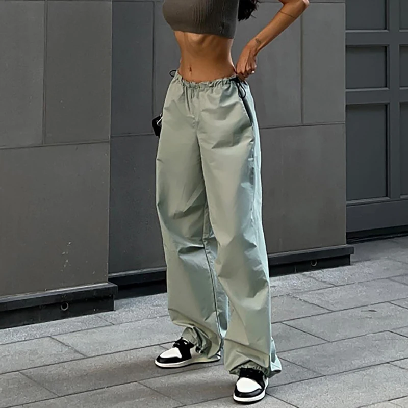 

Solid Casual Oversized Cargo Pants Women Hipster Drawstring Pockets Loose Harajuku Vintage Trousers Y2k Streetwear Bottoms 2023