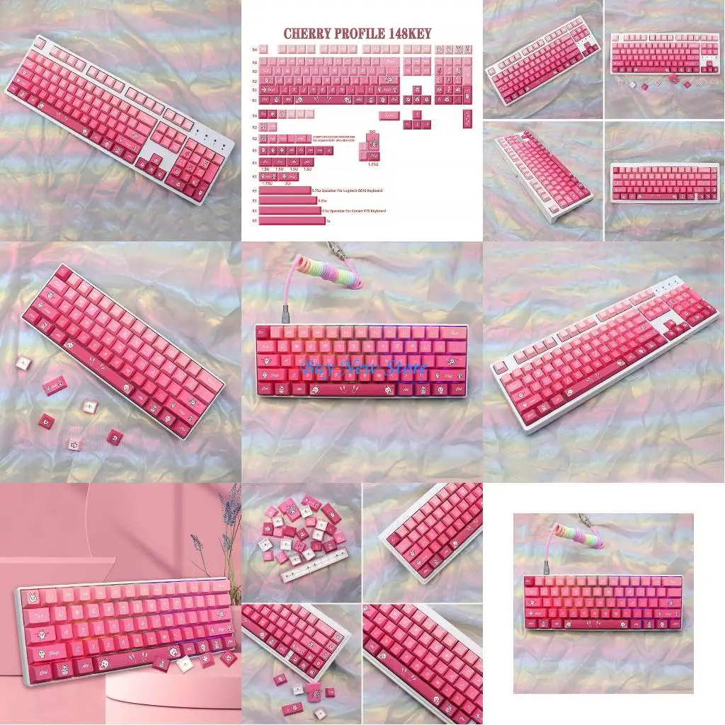 

20ce 148 клавишные клавиши Mechanical Keyboard Клавки PBT Cherry Pink Keycaps набор