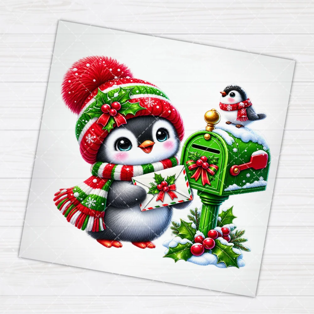 15cm 20cm Cartoon Penguin Christmas Heat Transfer Sticker Waterproof for Cloth T-shirt Sweatshirt Pants DIY Craft
