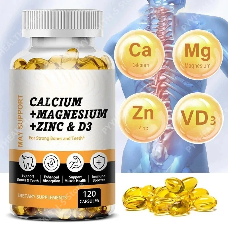 Calcium Magnesium Zinc with Vitamin D3 Softgels 120 Count, Easy Swallow Daily Nutritional Support for Men Women For Adults