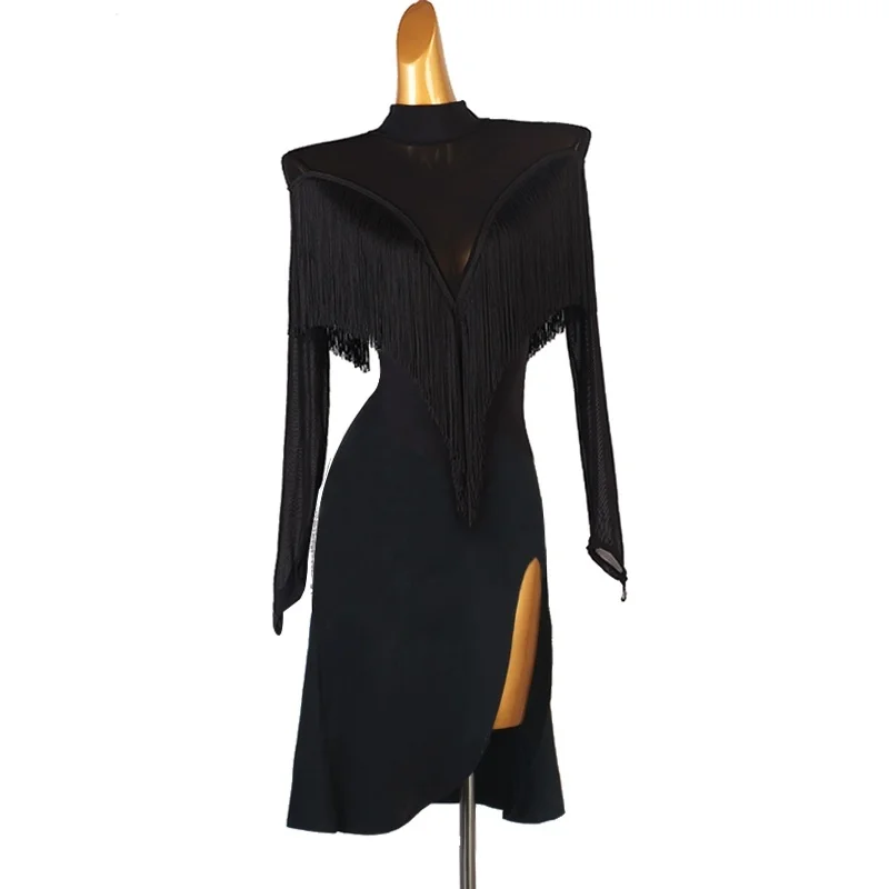 

Long Sleeves Latin Dance Dress Woman Adult Tango Samba Rumba Latin American Dance Dresses Custom Color