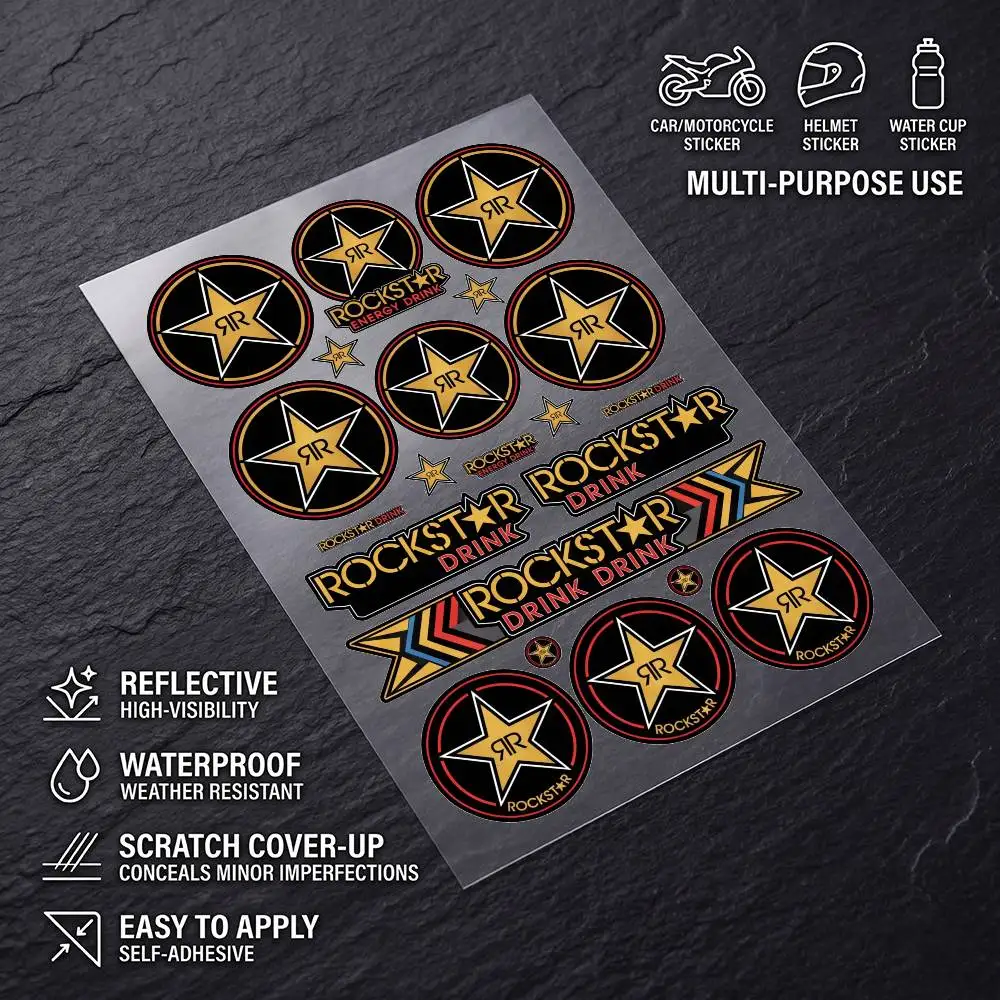 FOR R-RockstarS Waterproof Reflective Scratch Cover Sticker Universal Decor Decal For Car Motorcycle Helmet Refrigerator
