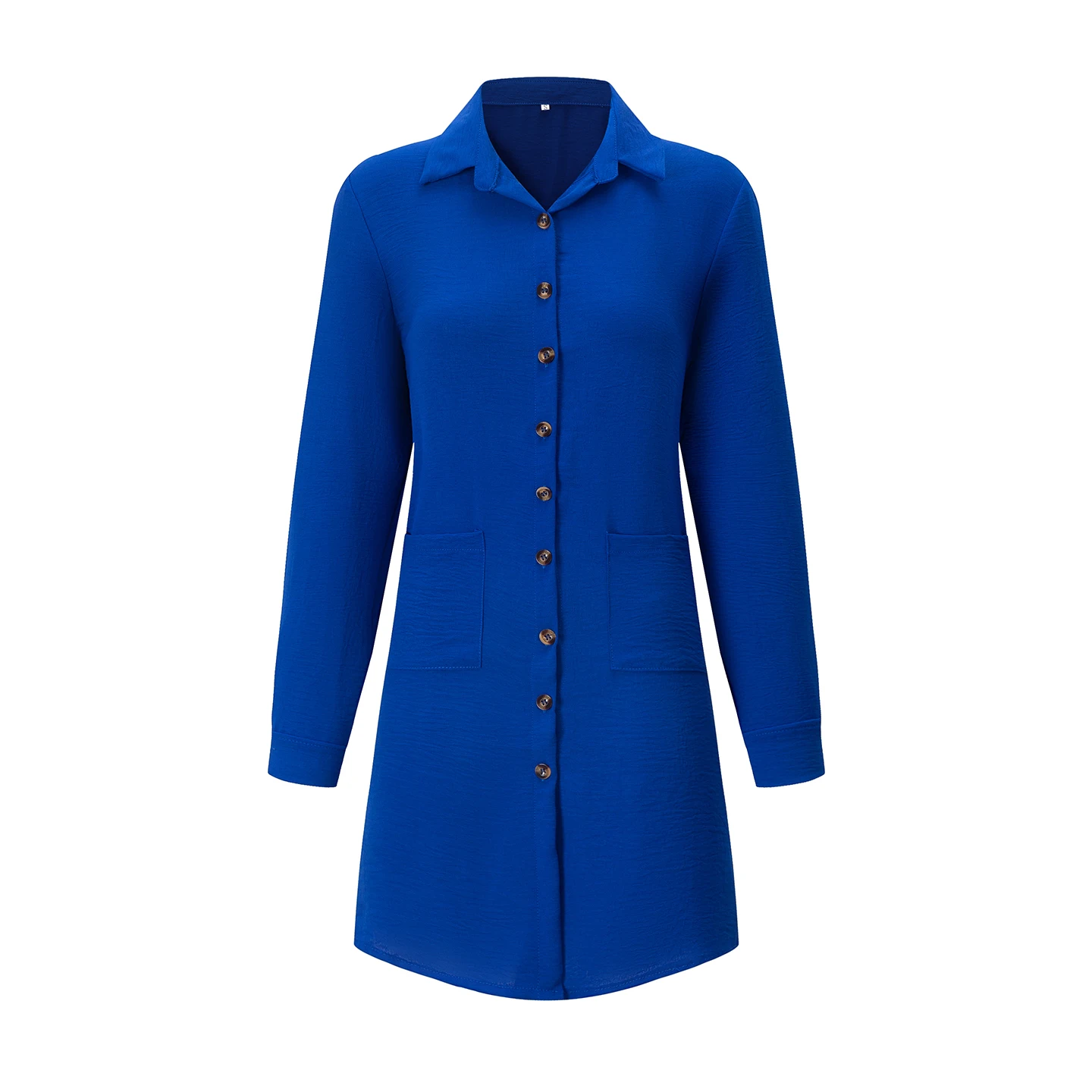 Frühling Sommer Damen Hemdkleid mit Umlegekragen, Locker Geschnittenes Übergroßes Midi-Kleid mit Knopfleiste und Seitentaschen, Lässiges Strandkleid – Detail 24