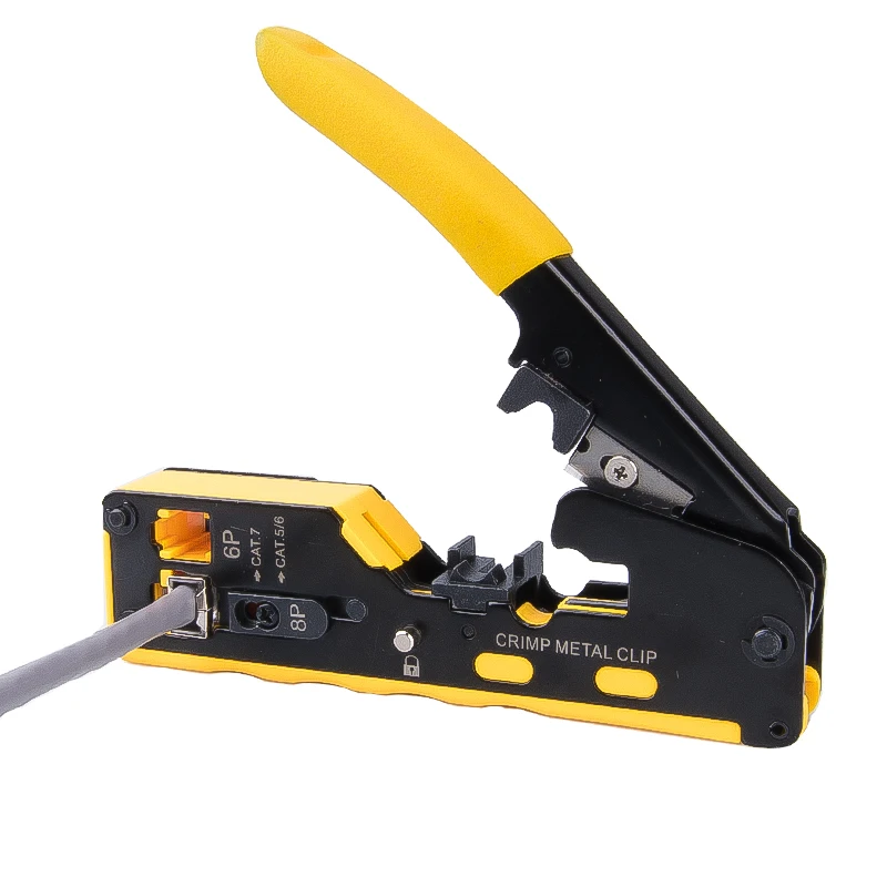 Linkwylan Crimping Tool For Pass Through Type Modular Plugs Cat5 Cat6 Cat7 Network Perforated Crimp Plier Metal Clip