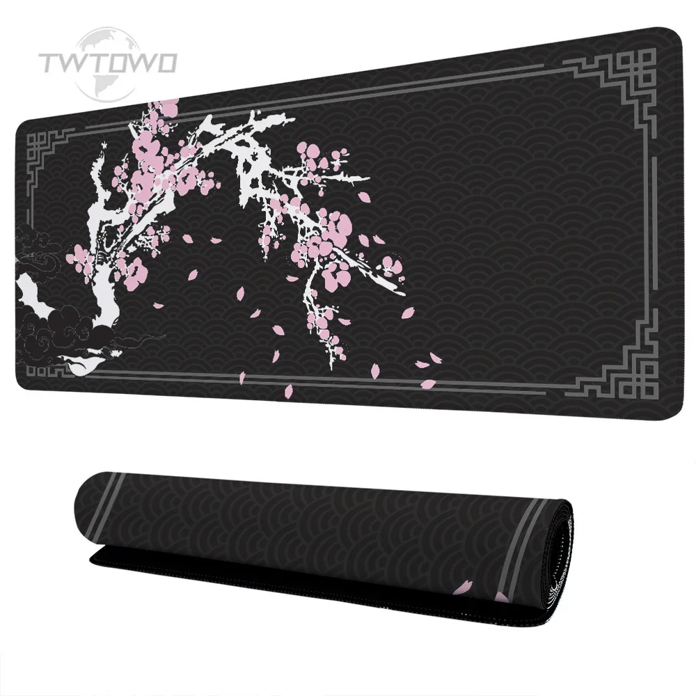 

Black Cherry Blossom Sakura Mouse Pad Gamer printon demand Large HD Mousepad XXL Desk Mats Natural Rubber Computer Table Mat