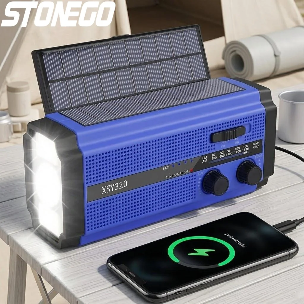 

Портативное солнечное радио с ручным приводом AM/FM, Power Bank 5000 мАч, LED-фонарь, SOS-сигнал, для кемпинга, активного отдыха и экстренных ситуаций