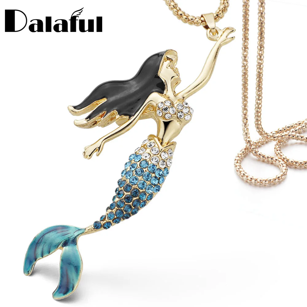 Enamel Crystal Mermaid Fashion Bohemian Long Chain Necklaces Pendants For Women X600