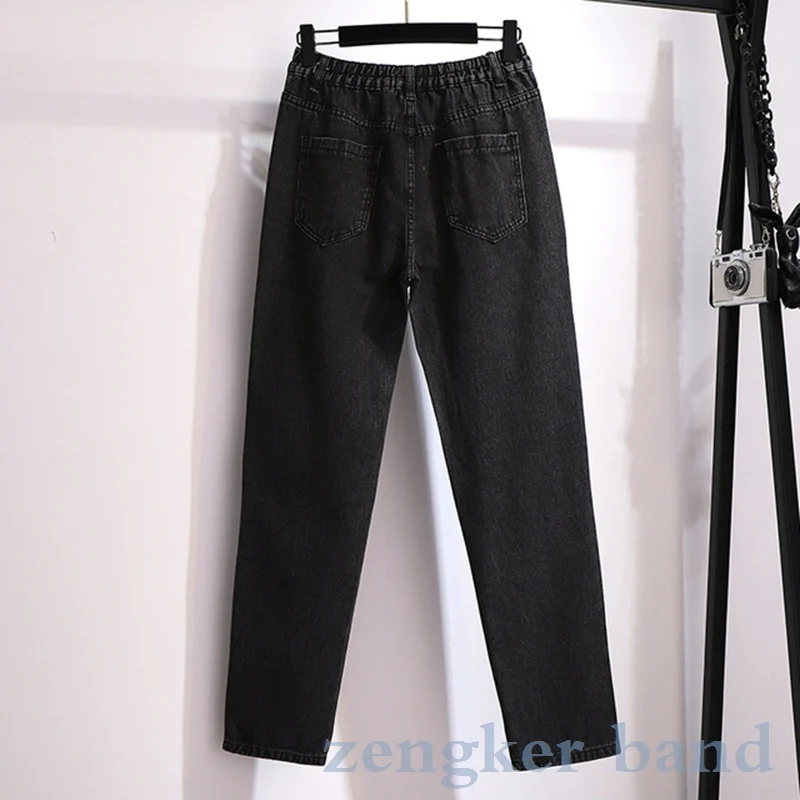 Spring big size women\'s clothing 6XL 5XL 4XL 3XL new Korean jeans loose wide leg stretch waist pants plus size high waist jeans
