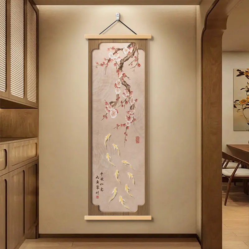 Wabi Sabi Zen Wall Art Scroll Bamboo Plum Blossom Vintage Asian Art for Tea Room Home Entrance