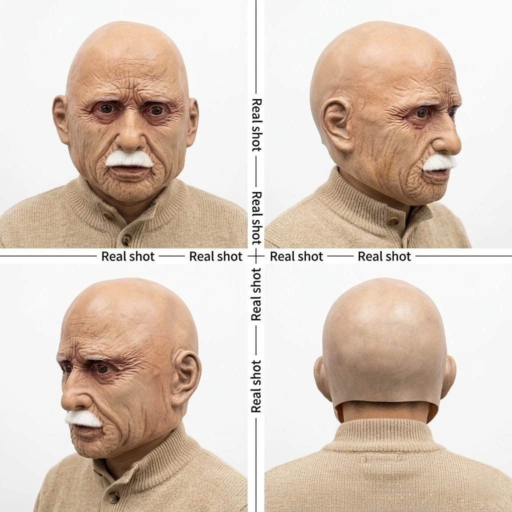 Creepy Bald Elderly Man Latex Mask Realistic Grandpa Face Cosplay Costume Halloween Party Mask Theater Stage Prank Prop view 4