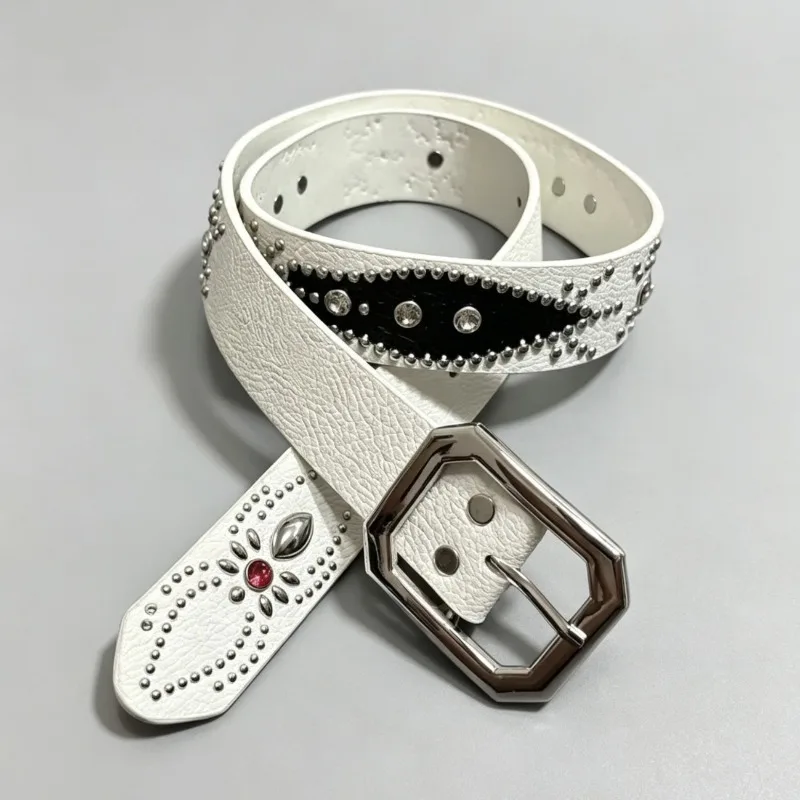 Medieval Court American Retro-Style Decorative Belt with Classic Alloy Buckle Lychee Pattern Unique and Sophisticated Belt Y2K