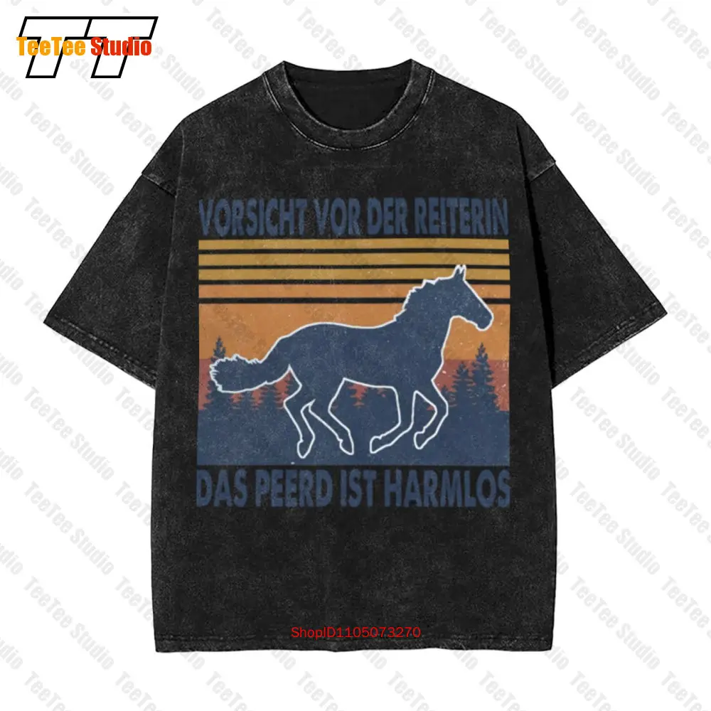 Caballo Vorsicht Vor Der Reiterin Das Pferd Ist Harmlos Vintage camiseta de gran tamaño 9C9O